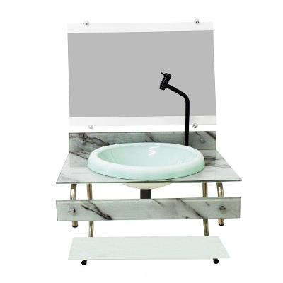 Gabinete Vidro Itxx 60cm Inox Mármore Branco Torneira Preta