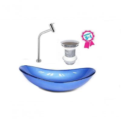 Cuba De Vidro Oval 55cm Azul Escuro Válvula Click Torneira