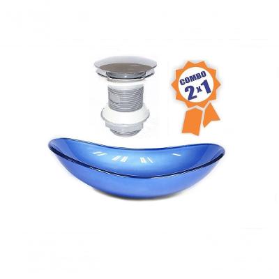Cuba De Vidro Oval 55cm Azul Escuro + Válvula Click