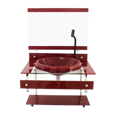 Gabinete Vidro Itxx 60cm Inox Vermelho Cereja Torneira Preta