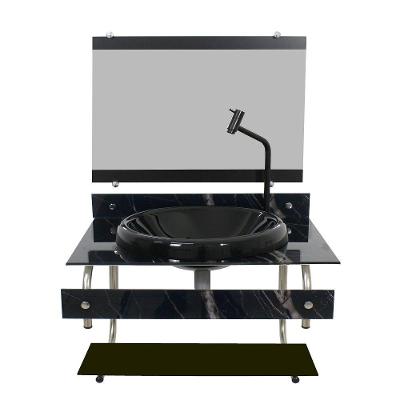 Gabinete Vidro Itxx 60cm Inox Mármore Preto Torneira Metal