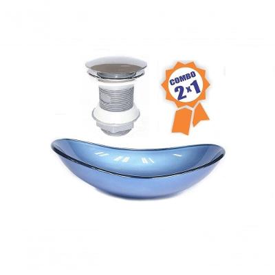 Cuba De Vidro Oval 55cm Azul + Válvula Click