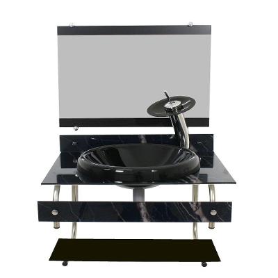 Gabinete com Cuba de Vidro 60cm Inox Mármore Preto