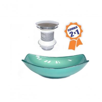 Cuba De Vidro Oval Chanfrada 51cm Verde + Válvula Click