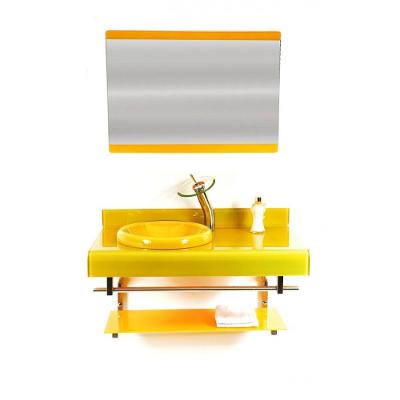 Gabinete De Vidro 90cm Full Curvado Duplo Inox Amarelo