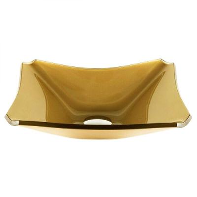 Cuba de Vidro Retangular Chanfrada 39cm Dourado Real