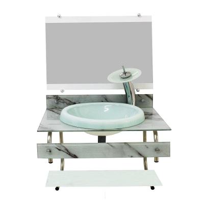 Gabinete com Cuba de Vidro Itxx 60cm Inox Mármore Branco