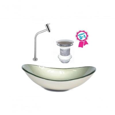 Cuba Vidro Oval 55cm Champanhe Válvula Click Torneira Metal
