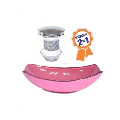 Cuba De Vidro Oval Chanfrada 51cm Rosa + Válvula Click