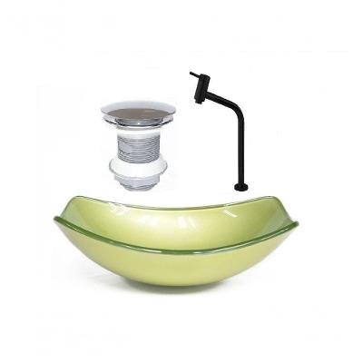 Cuba de Vidro Oval 51cm Verde Oliva + Valvula + Torneira Preta