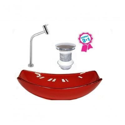 Cuba Oval Chanfrada 51cm Vermelho Cereja Válvula Torneira