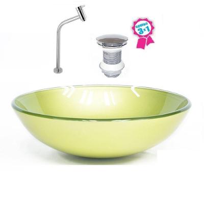 Cuba Vidro Redonda 35cm Verde Oliva Válvula Torneira Metal