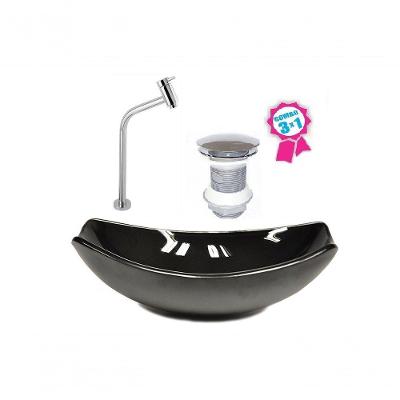 Cuba Oval Chanfrada 51cm Preta Válvula Click Torneira Metal