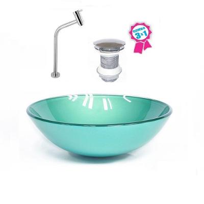 Cuba Vidro Redonda 35cm Verde Válvula Click Torneira Metal