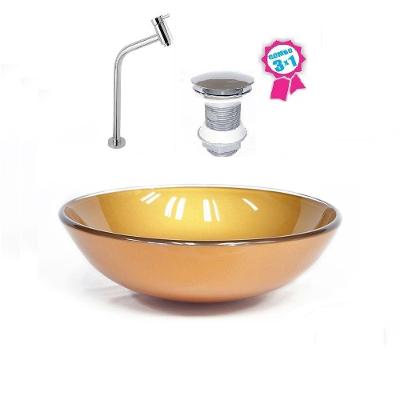 Cuba Redonda 31cm Dourado Real Válvula Click Torneira Metal