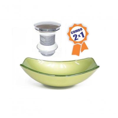 Cuba De Vidro Oval Chanfrada 51cm Verde Oliva Válvula Click