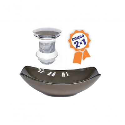 Cuba De Vidro Oval Chanfrada 46cm Marrom + Válvula Click