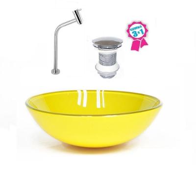Cuba Vidro Redonda 31cm Amarela Válvula Click Torneira Metal