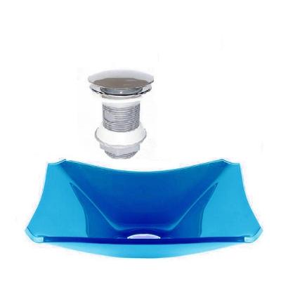 Cuba De Vidro Retangular Chanfrada 37cm Azul Claro Válvula