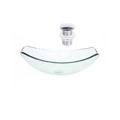 Cuba de Vidro Oval Chanfrada 51cm Jateado + Valvula Click
