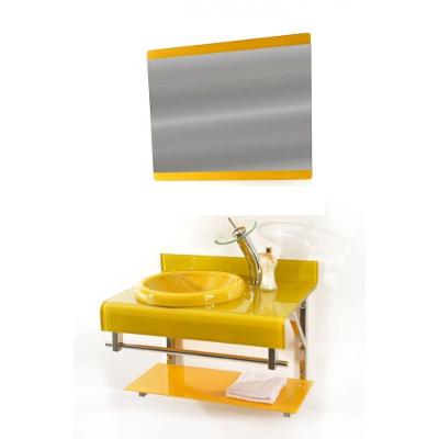 Gabinete De Vidro 70cm Full Curvado Duplo Inox Amarelo