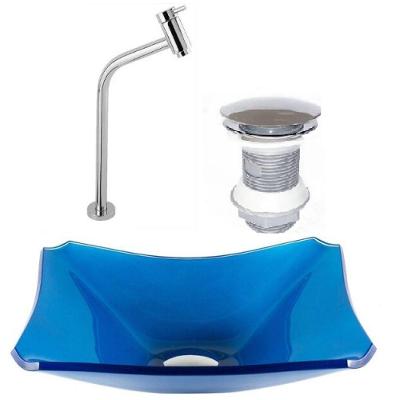 Cuba De Vidro Retangular 37cm Azul Escuro Válvula Torneira