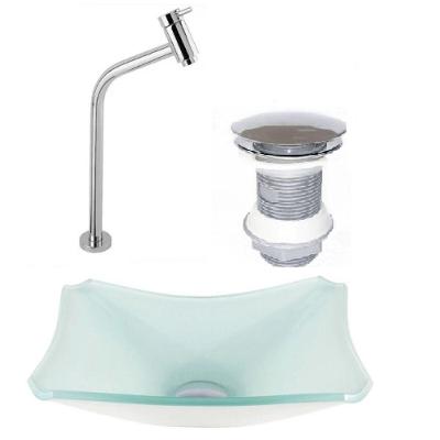 Cuba Vidro Retangular Chanfrada 37cm Branco Válvula Torneira