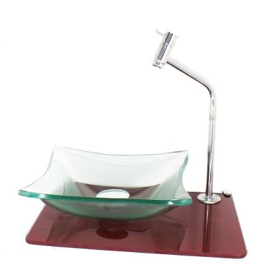 Kit Cuba De Vidro Quadrada 10Mm Incolor Com Tampo 40Cm Vermelho Cereja Full E Suporte Cromado
