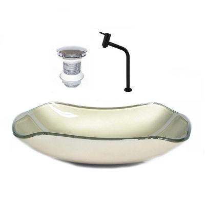 Cuba de Vidro 51cm Champanhe + Valvula + Torneira Preta