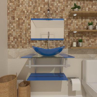 Gabinete De Vidro 45cm Ac Com Cuba Oval Azul Escuro