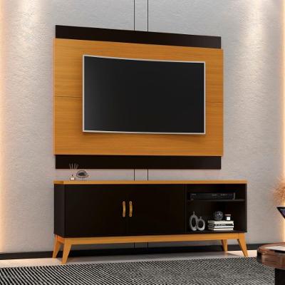Rack Com Painel Para Tv Até 60" Apolo 160cm Cor:preto E Cedro Preto E Cedro