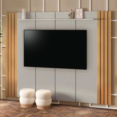 Painel Para Tv Até 75" Ripado Cairo 240cm Cor:fendi E Freijó Fendi E Freijó