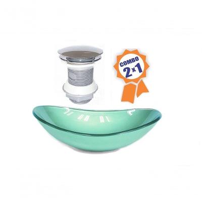 Cuba De Vidro Oval 55cm Verde + Válvula Click