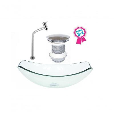 Cuba De Vidro Oval Chanfrada 46cm Jateado Válvula Torneira
