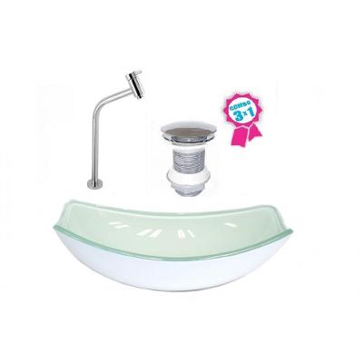 Cuba de Vidro Oval Chanfrada 46cm Branca Válvula Torneira