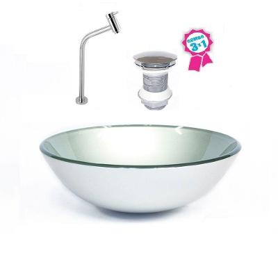 Cuba Vidro Redonda 31cm Prata Válvula Click Torneira Metal