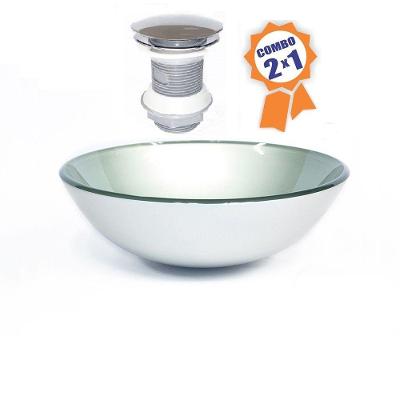 Cuba De Vidro Redonda 31cm Prata + Válvula Click
