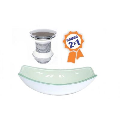 Cuba de Vidro Oval Chanfrada 46cm Branca e Válvula Click