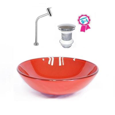 Cuba Vidro Redonda 35cm Vermelho Ferrari Válvula Torneira