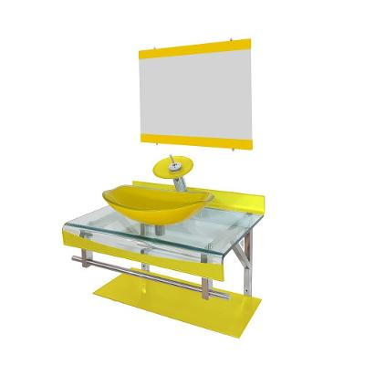 Gabinete De Vidro 60cm Curvado Duplo Inox Cuba Oval Amarelo