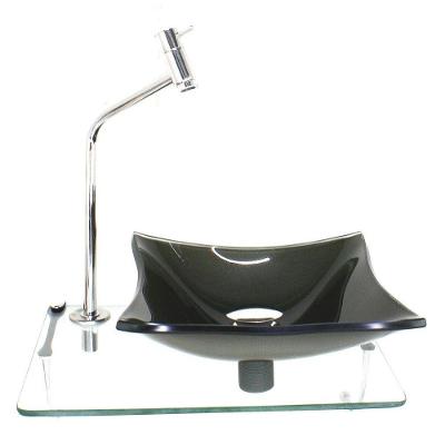 Kit Cuba De Vidro Quadrada 10Mm Ouro Envelhecido Com Tampo 40Cm Incolor E Suporte Cromado