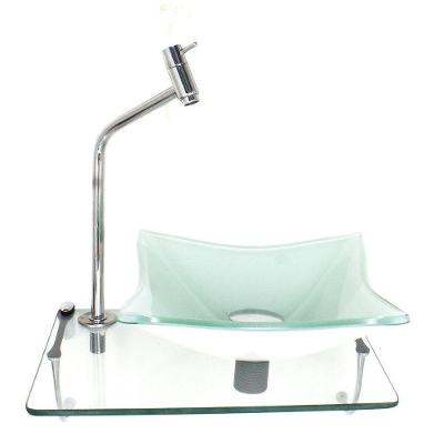 Kit Cuba De Vidro Quadrada 10Mm Branca Com Tampo 40Cm Incolor E Suporte Cromado