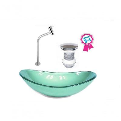 Cuba De Vidro Oval 55cm Verde Válvula Click Torneira Metal