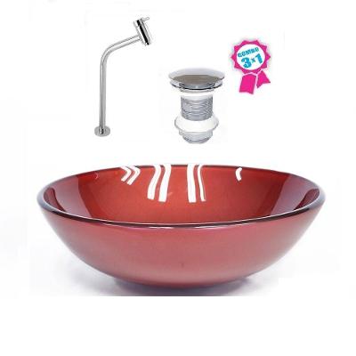 Cuba Vidro Redonda 35 Vermelho Cereja Válvula Torneira Metal