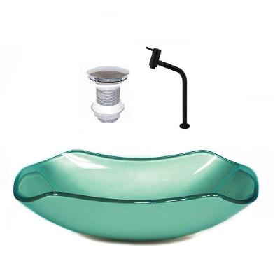 Cuba de Vidro Abaulada 51cm Verde + Valvula + Torneira Preta