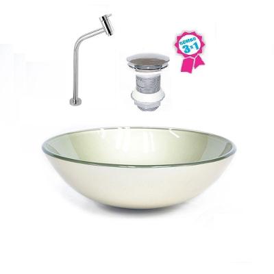 Cuba De Vidro Redonda 35cm Champanhe Válvula Torneira Metal