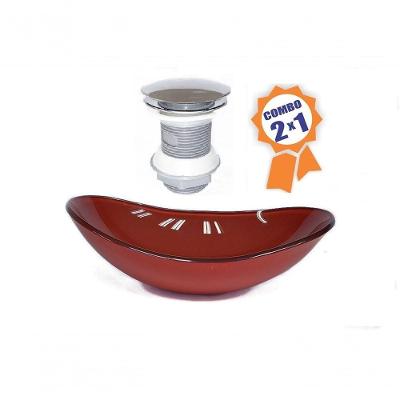 Cuba De Vidro Oval 55cm Vermelho Cereja + Válvula Click