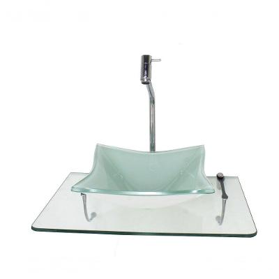 Kit Cuba De Vidro Quadrada 10Mm Branca Com Tampo 50Cm Incolor E Suporte Cromado