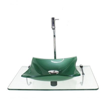 Kit Cuba De Vidro Quadrada 10Mm Verde Com Tampo 50Cm Incolor E Suporte Cromado