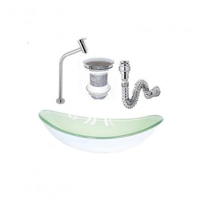 Cuba De Vidro Oval 47Cm Branca + Válvula Click + Torneira De Metal + Sifao